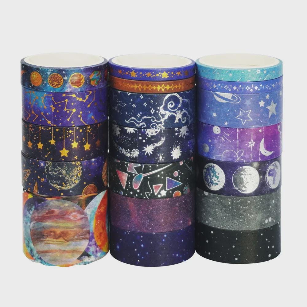 19-roll Celestial Galaxy Washi Tape Set, 19 Rolls Space Theme Journaling Crafts