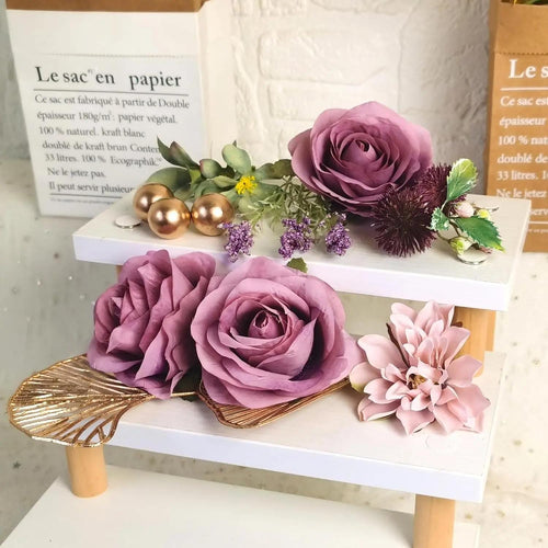 12-Piece Mauve Rose Flower Cake Topper Set, Dusty Pink Floral Birthday Decorations