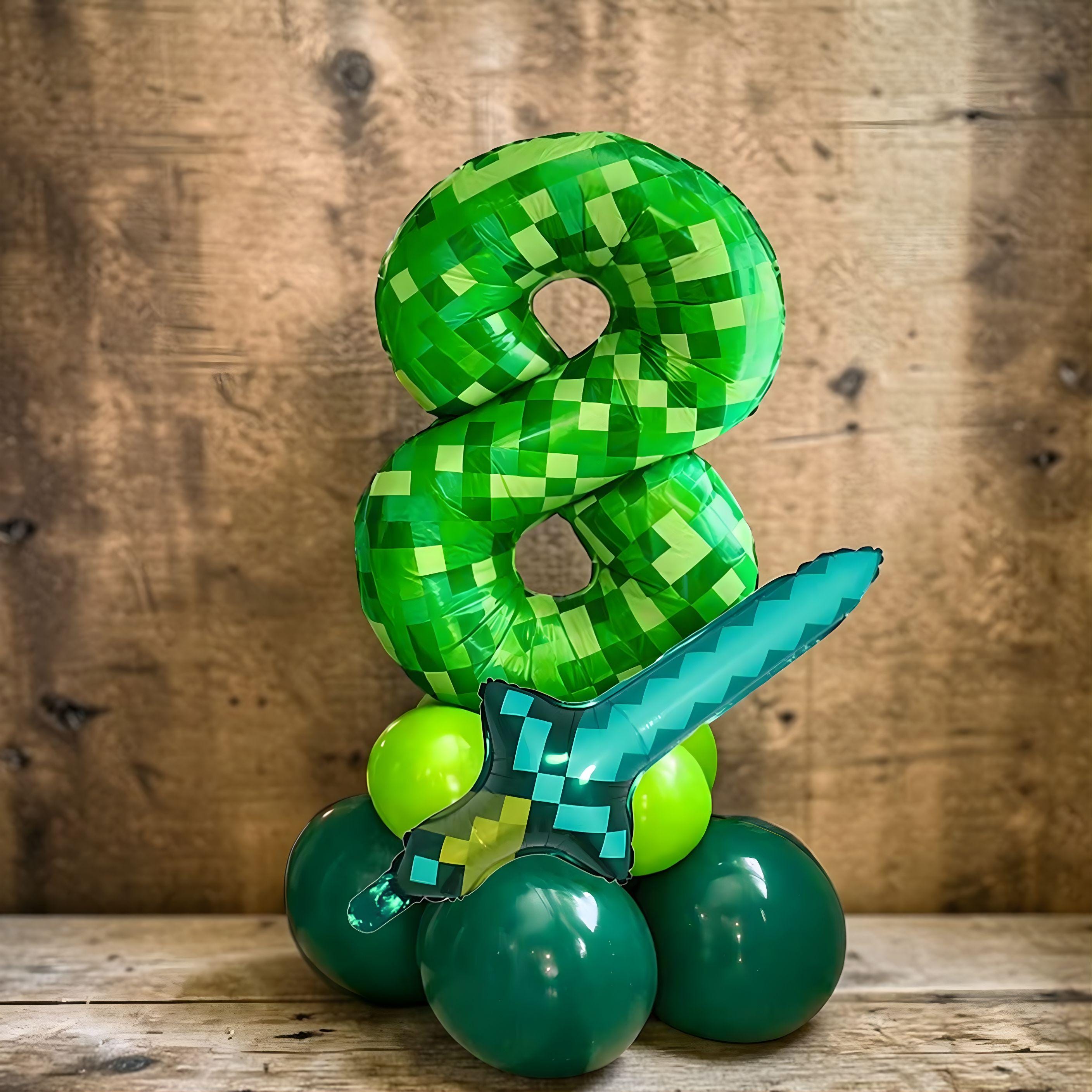 Green Pixel Number Balloon Set, Gamer Birthday Party Decorations