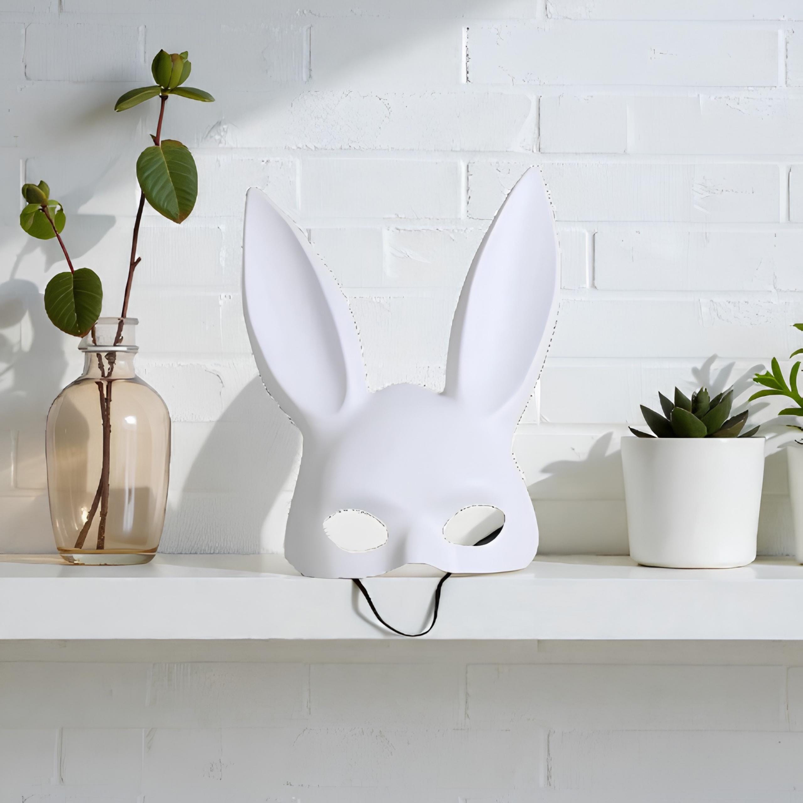 Sexy Bunny Long Ear Face Mask for Black Masquerade, Halloween Bunny Costume, Cosplay Rabbit