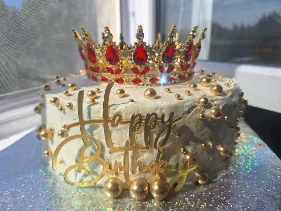 Crown Cake Topper | Red Gem Tiara Cake Decor