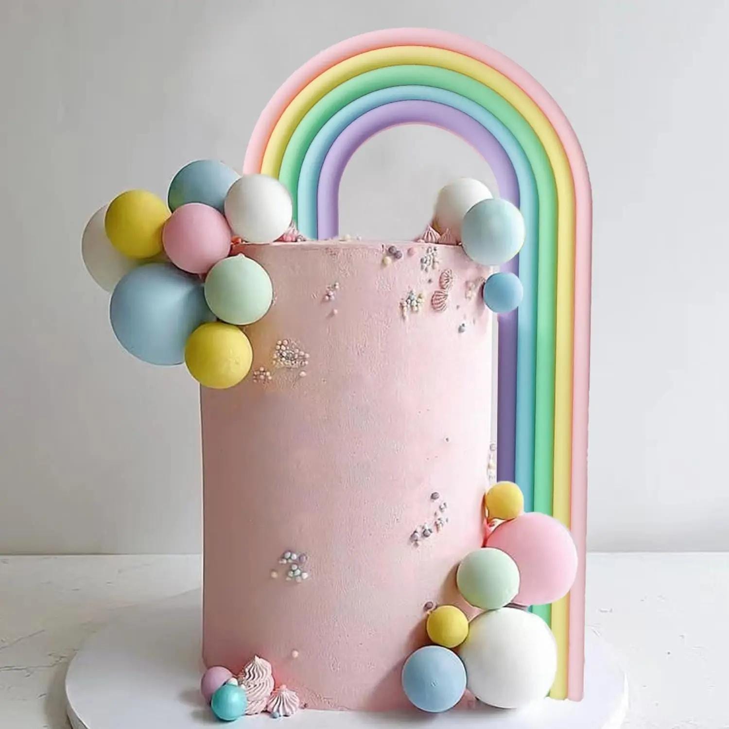 Pastel Rainbow Foam Balls Cake Topper Set | Whimsical Dessert Decorations 28 pcs