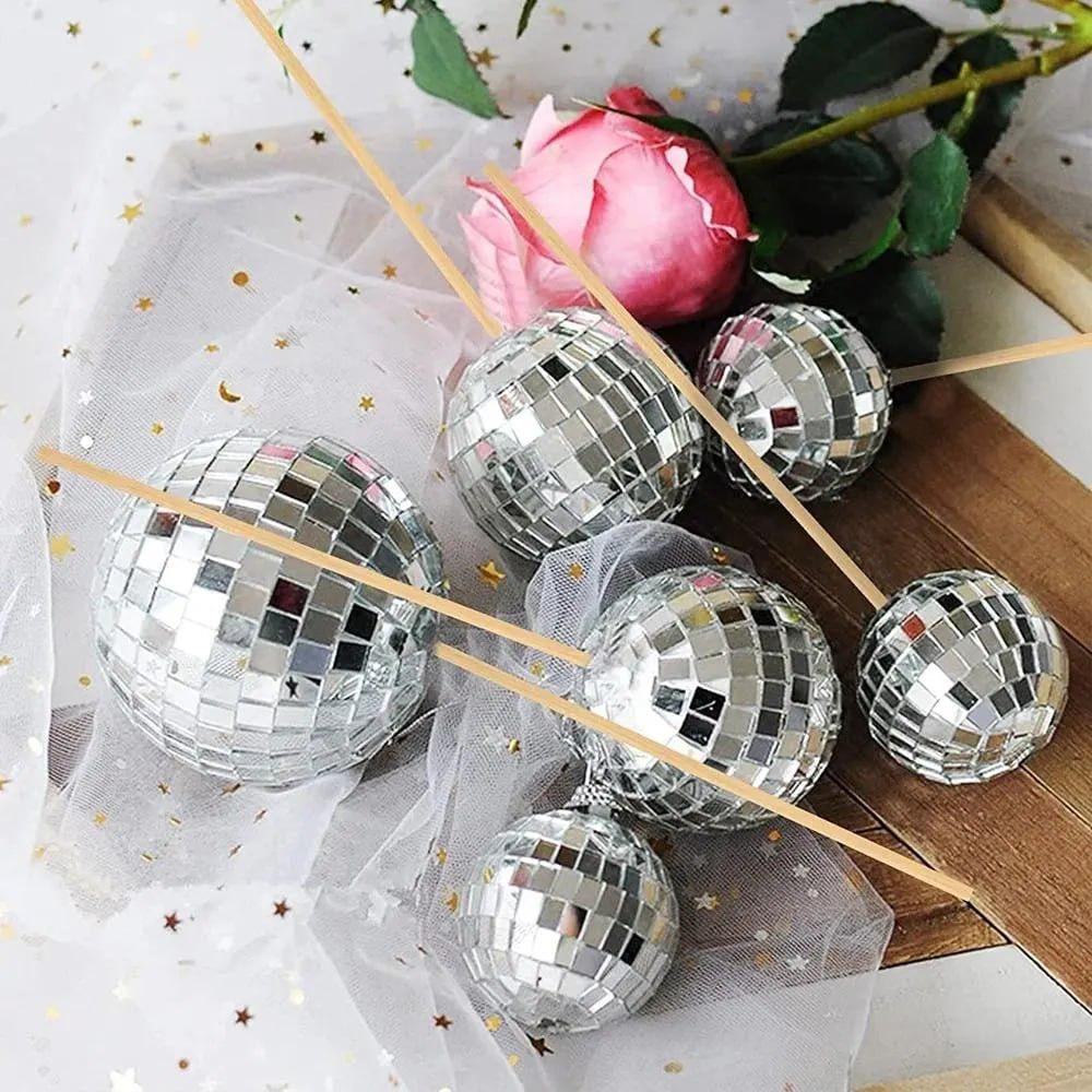 30-piece Hot Pink Disco Ball Cake Toppers, Glam Party Decorations