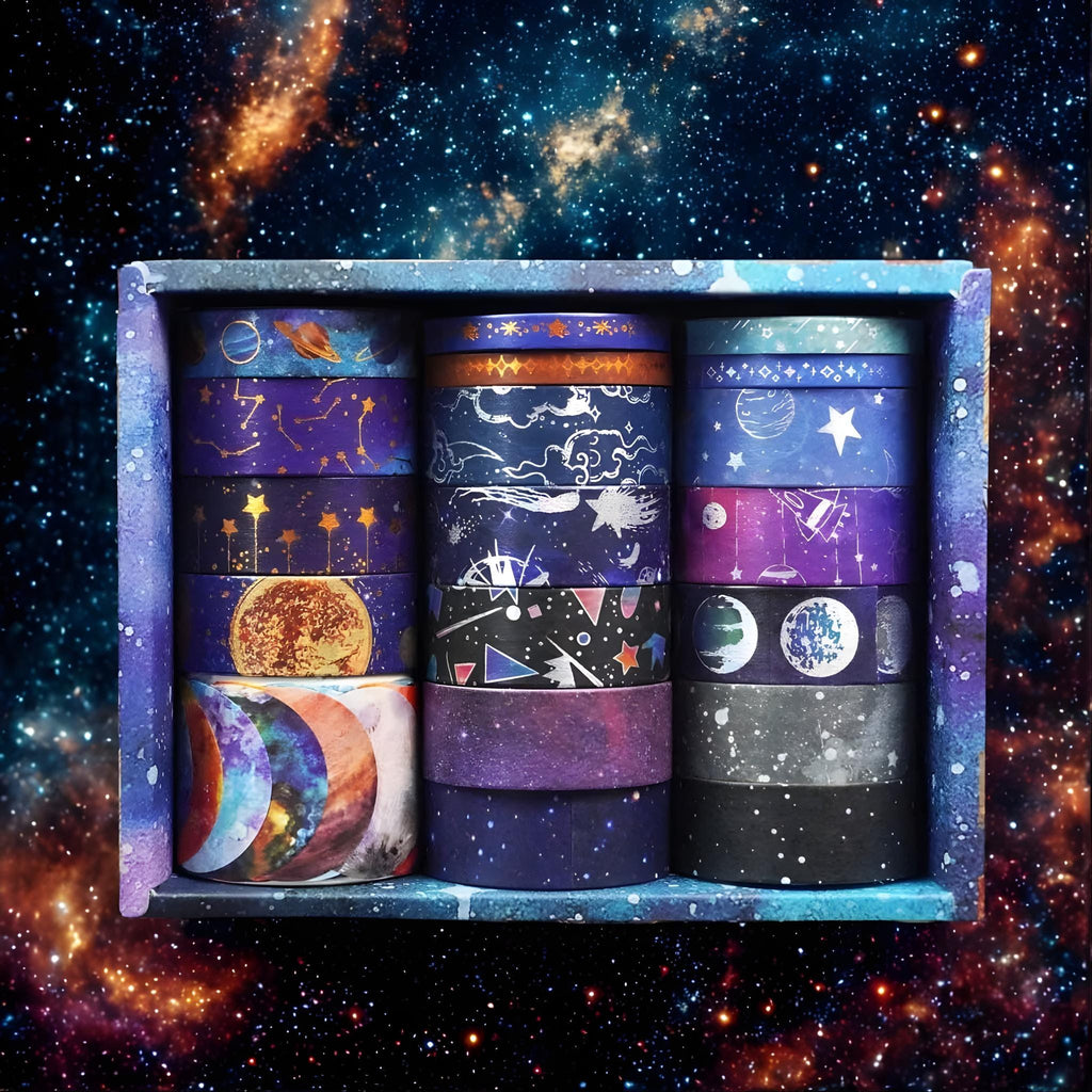 19-roll Celestial Galaxy Washi Tape Set, 19 Rolls Space Theme Journaling Crafts