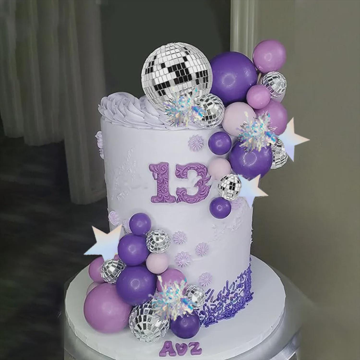 39-Piece Kpop Purple Disco Silver Ball Cake Toppers| Disco Party Decorations