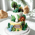 24-Piece Dinosaur Cake Topper, Safari Jungle Birthday Decor, T-Rex Volcano Leaves Kit
