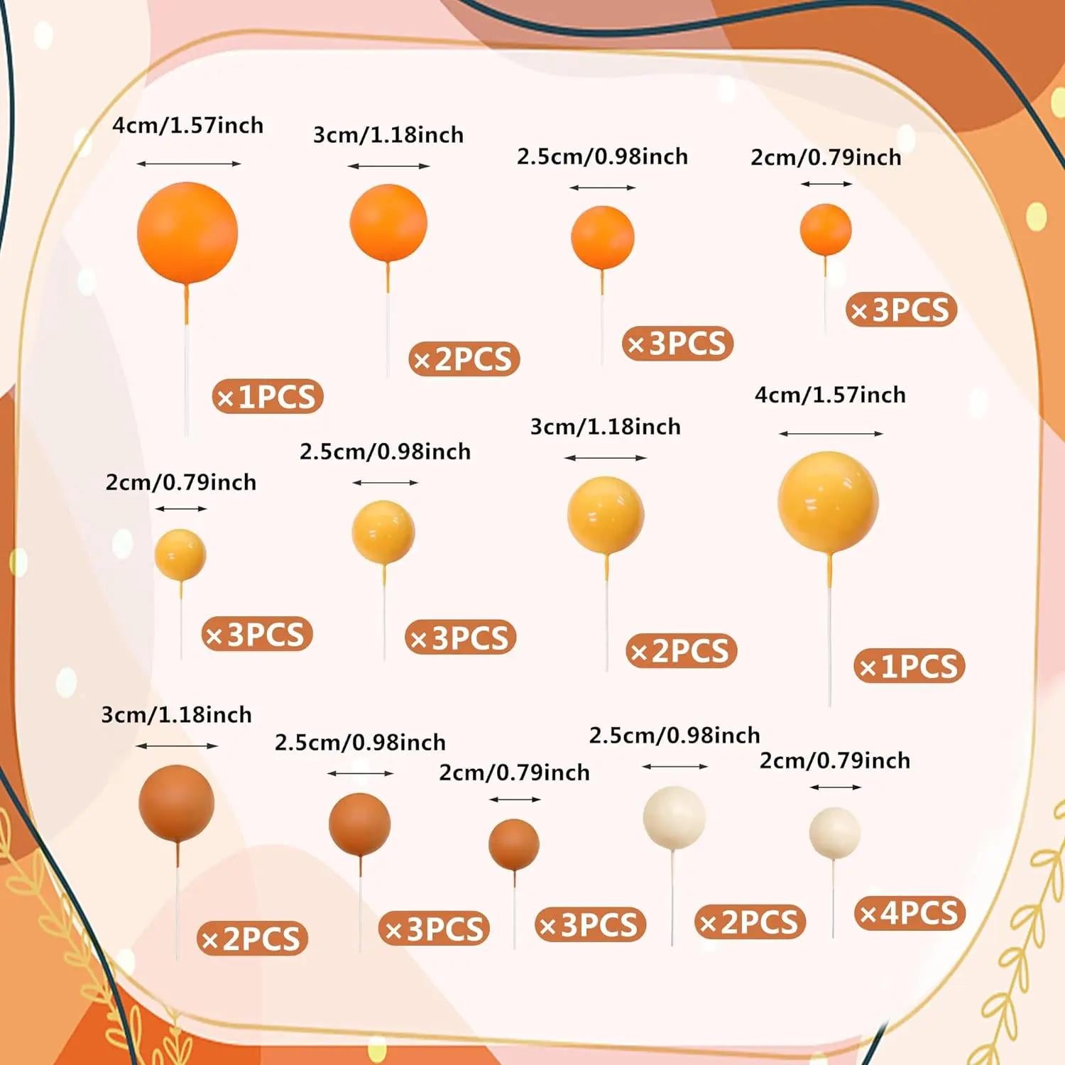 Orange and Gold Ball Cake Topper Set, Boho Birthday Decorations, Sunset Theme Party Decor