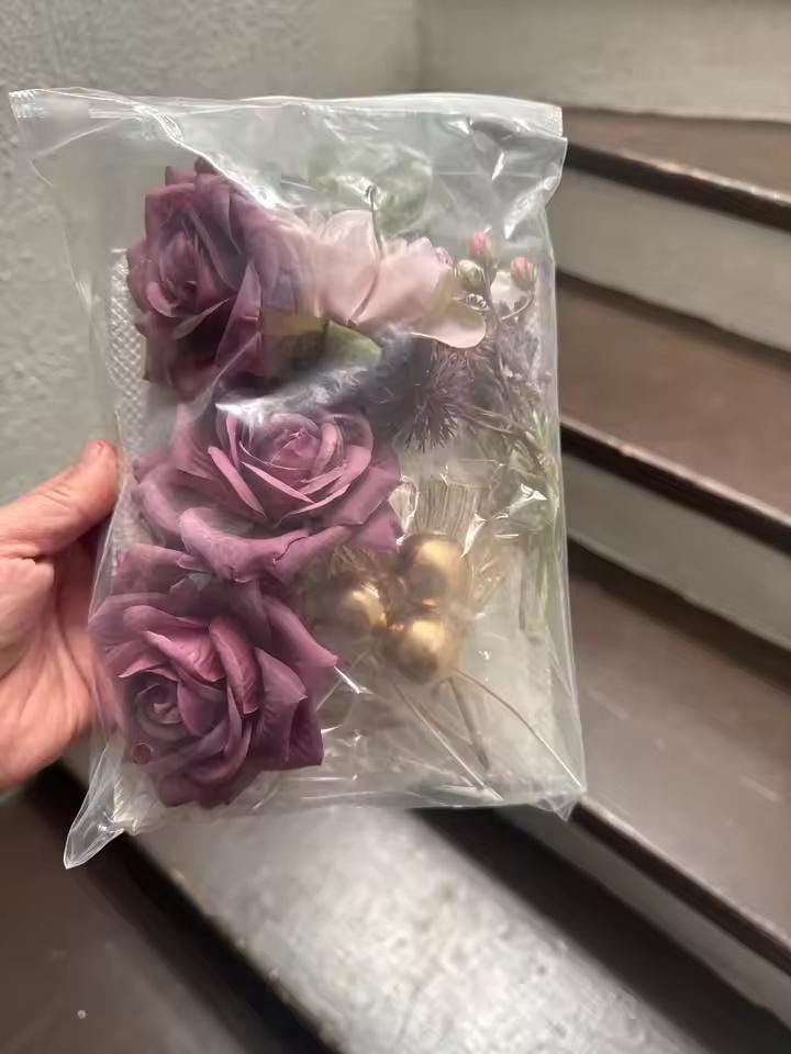 12-Piece Mauve Rose Flower Cake Topper Set, Dusty Pink Floral Birthday Decorations