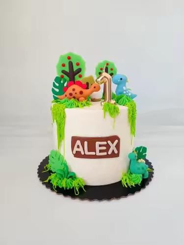 24-Piece Dinosaur Cake Topper, Safari Jungle Birthday Decor, T-Rex Volcano Leaves Kit