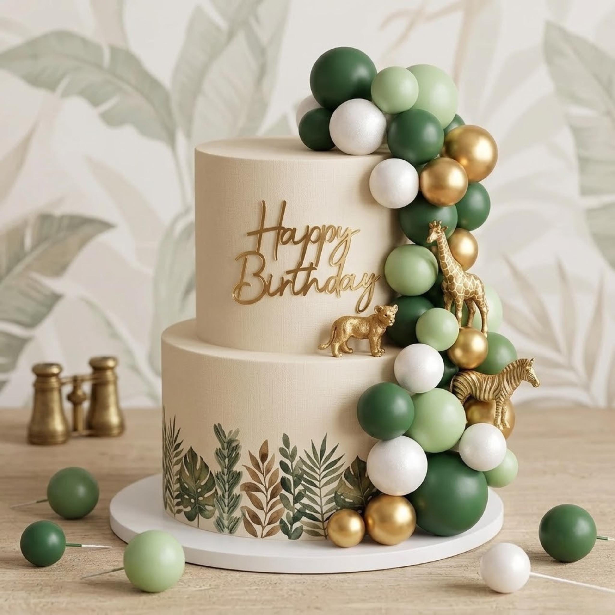 32-Piece Forest Green Ball Cake Toppers, Wild One Birthday, Woodland Baby Shower, Jungle Decorations
