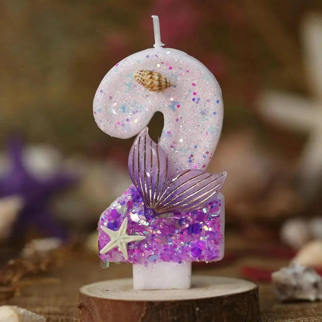 Mermaid Under the Sea Cake Topper Candle | Glitter Number, Ocean Theme