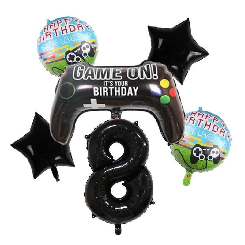 6-Piece Gamepad Foil Number Balloon Set, Gamer Birthday Party Decorations