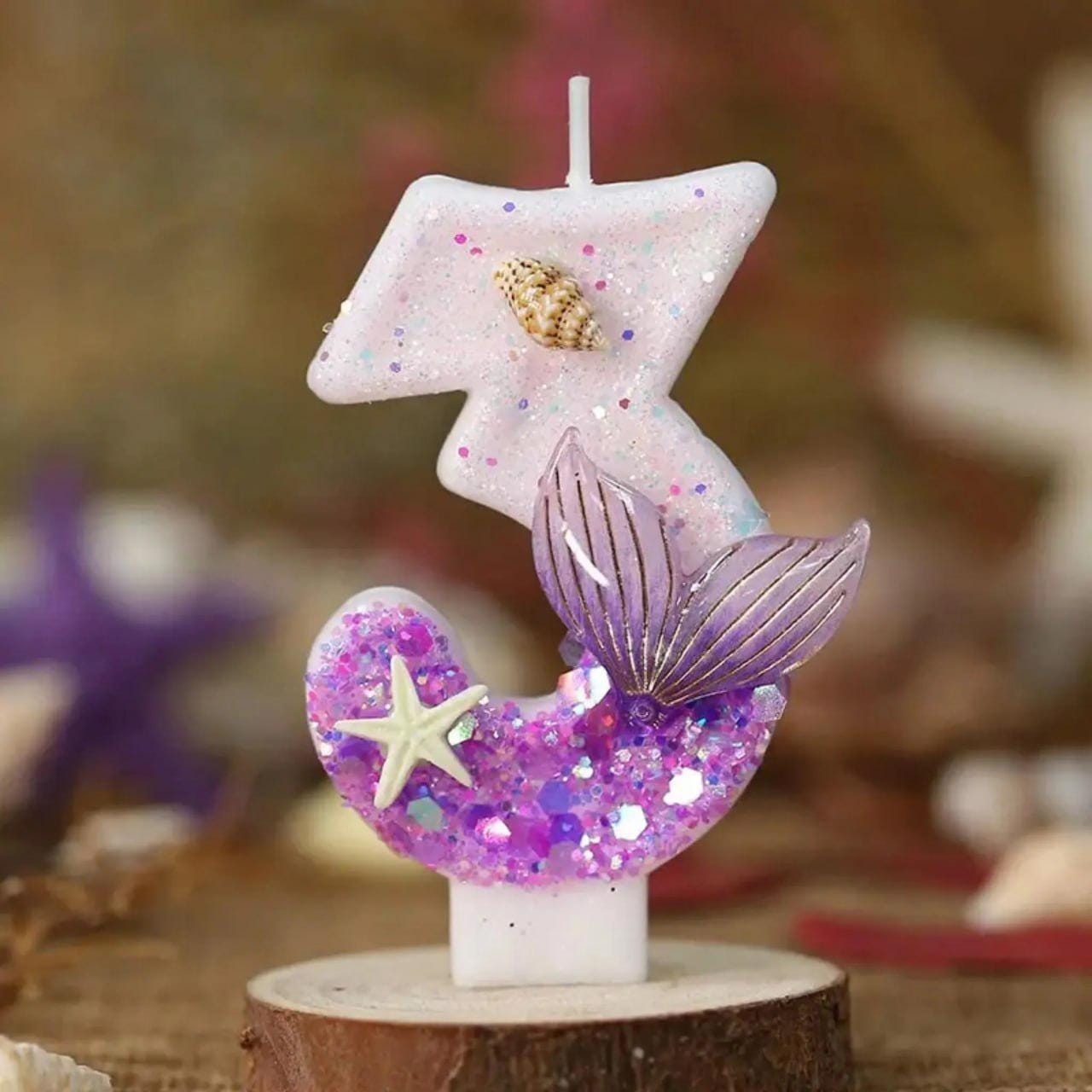 Mermaid Under the Sea Cake Topper Candle | Glitter Number, Ocean Theme