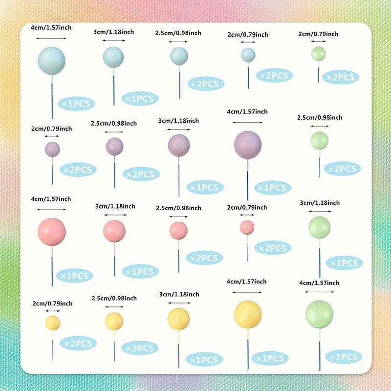 30-piece Pastel Multi-Color Foam Balls Cake Topper Set