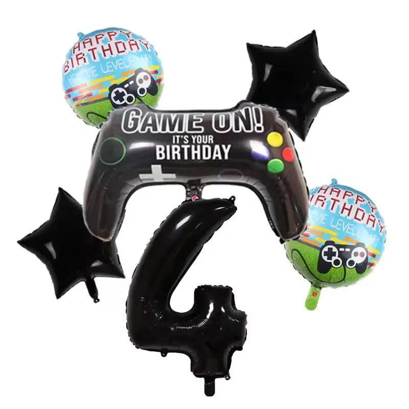 6-Piece Gamepad Foil Number Balloon Set, Gamer Birthday Party Decorations