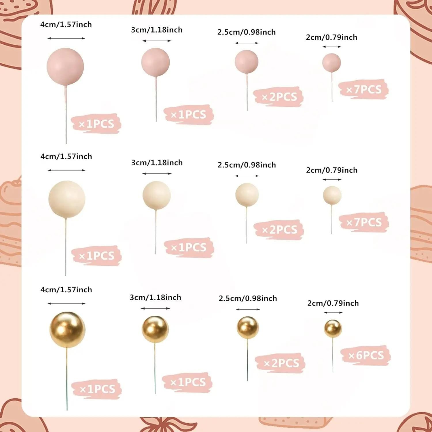 32-Piece Apricot Cake Ball Toppers, Pastel Ball Decor Set Baby Shower Birthday Wedding Celebration