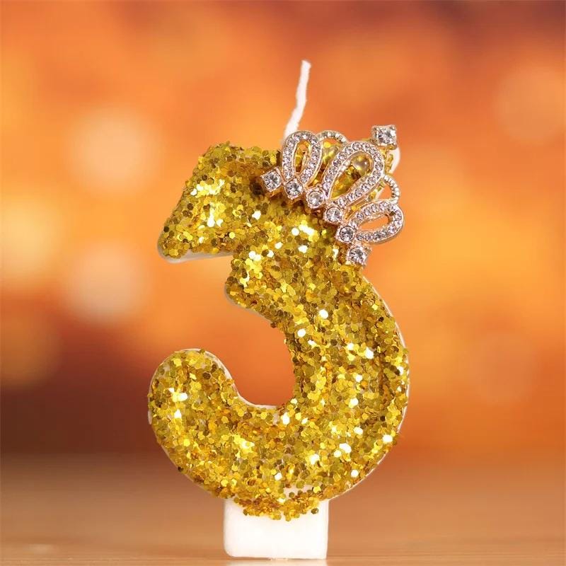Gold Glitter Number Candle | Royal Crown Cake Topper for 50th Birthday