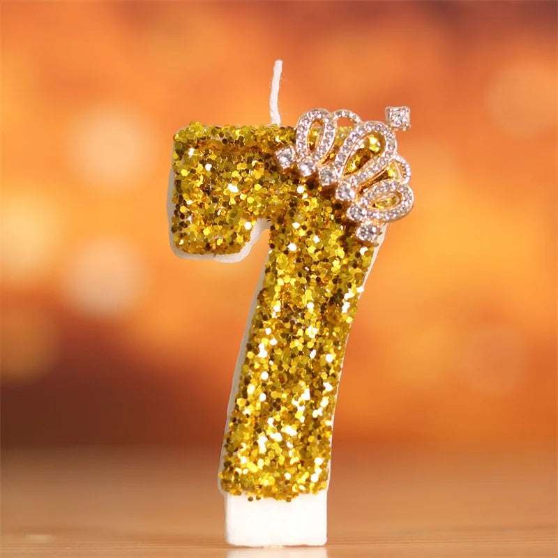 Gold Glitter Number Candle | Royal Crown Cake Topper for 50th Birthday