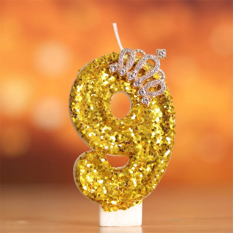 Gold Glitter Number Candle | Royal Crown Cake Topper for 50th Birthday