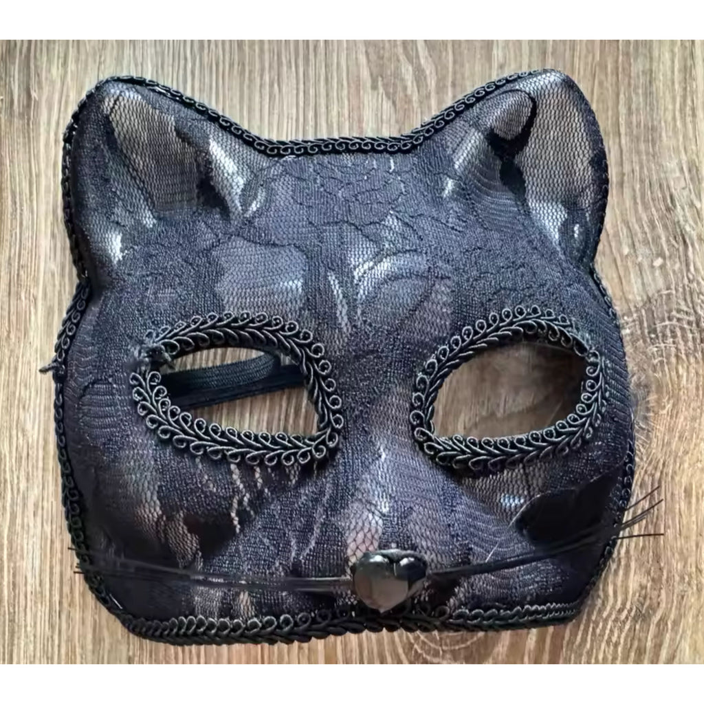 Black Lace Cat Mask, Venetian Masquerade Eye Mask, Cosplay Party Accessory