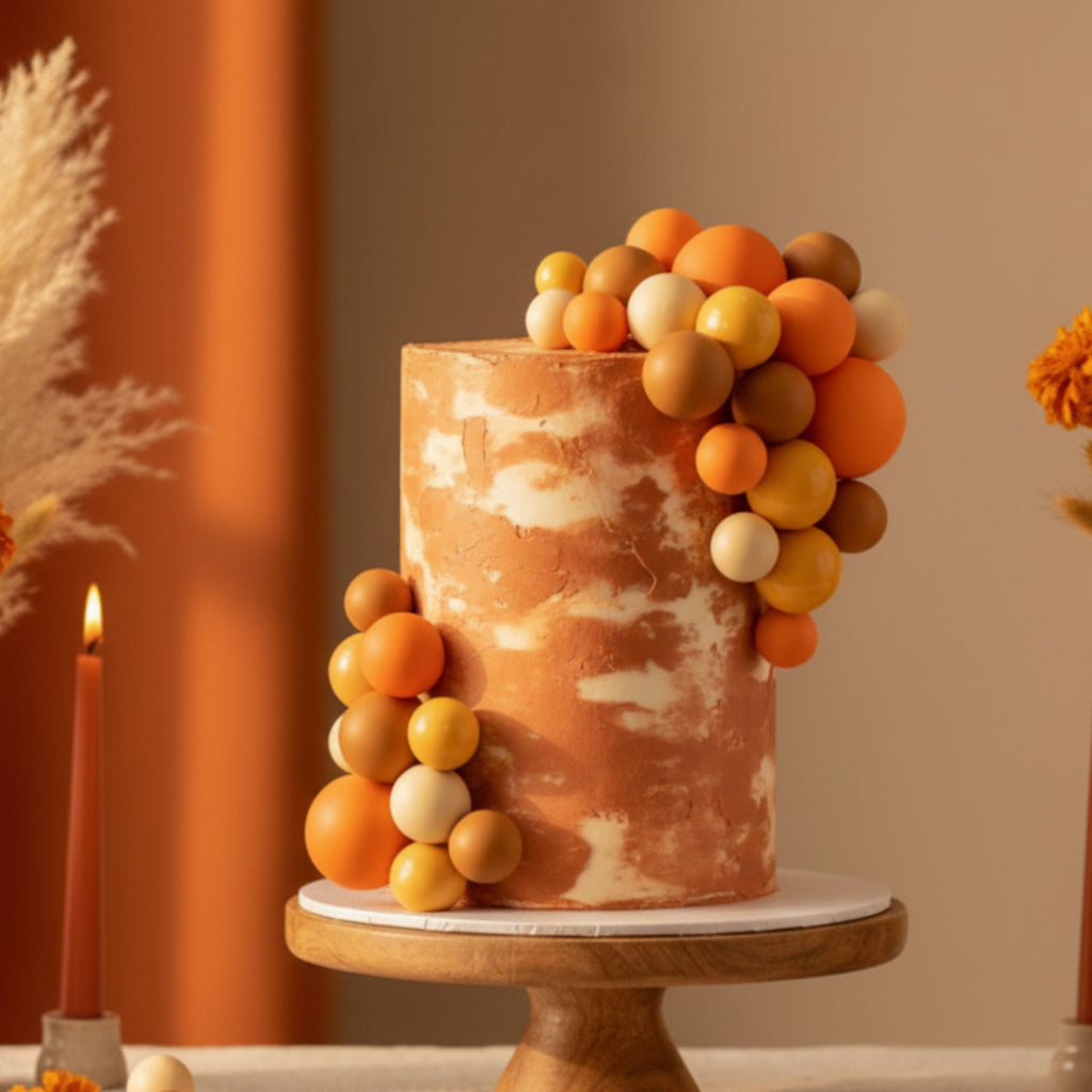 Orange and Gold Ball Cake Topper Set, Boho Birthday Decorations, Sunset Theme Party Decor