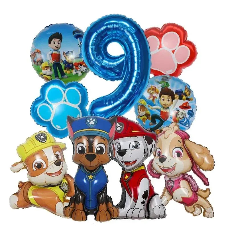 9- Piece Dog Character Mylar Balloon Set: Birthday Party Decorations