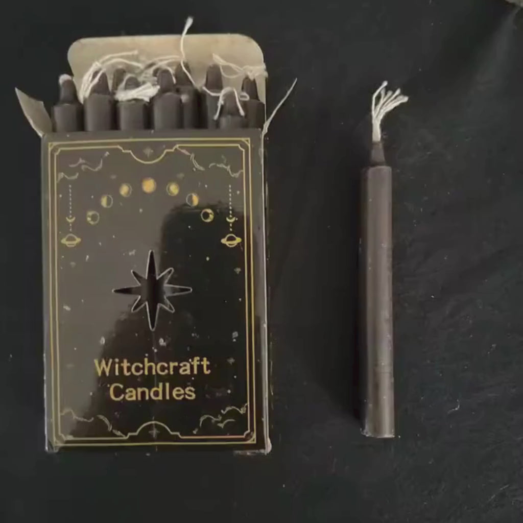 12pc Black Chime Taper Candles, Gothic Halloween Party Decor, Wiccan Altar Supplies