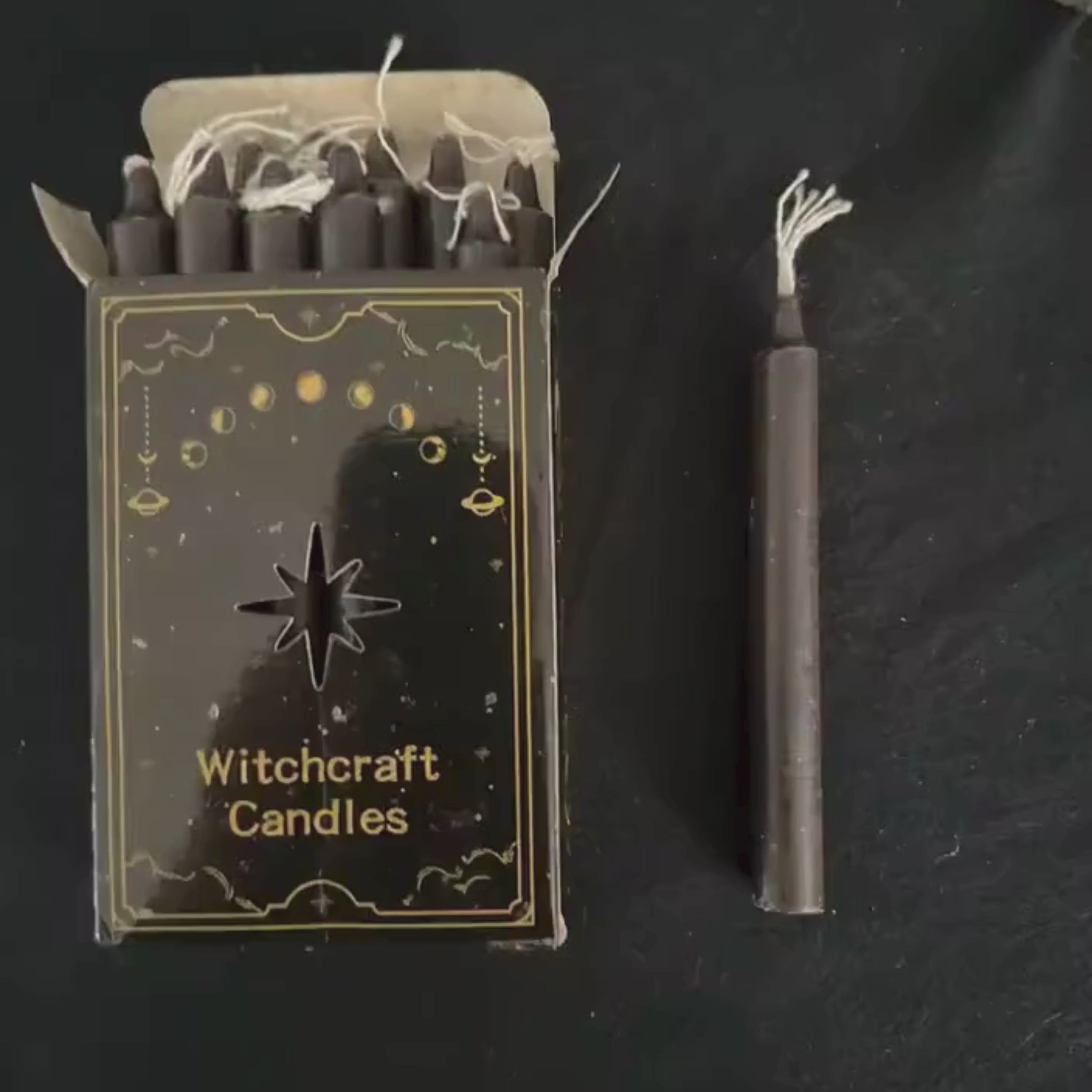 12pc Black Chime Taper Candles, Gothic Halloween Party Decor, Wiccan Altar Supplies