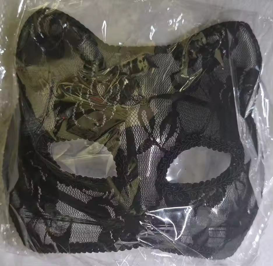 Black Lace Cat Mask, Venetian Masquerade Eye Mask, Cosplay Party Accessory