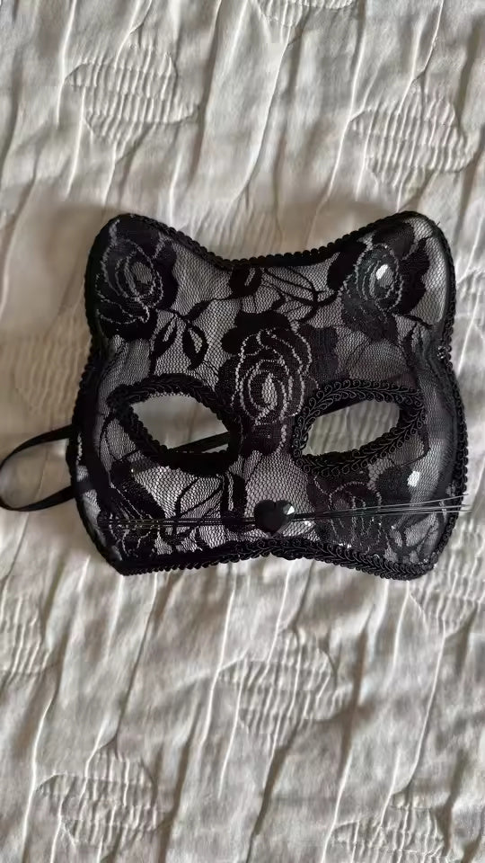 Black Lace Cat Mask, Venetian Masquerade Eye Mask, Cosplay Party Accessory
