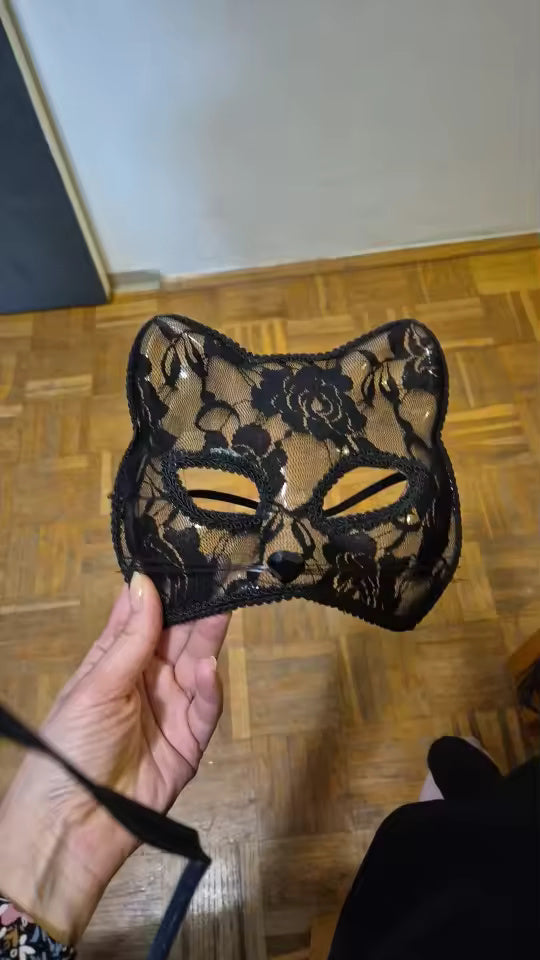 Black Lace Cat Mask, Venetian Masquerade Eye Mask, Cosplay Party Accessory