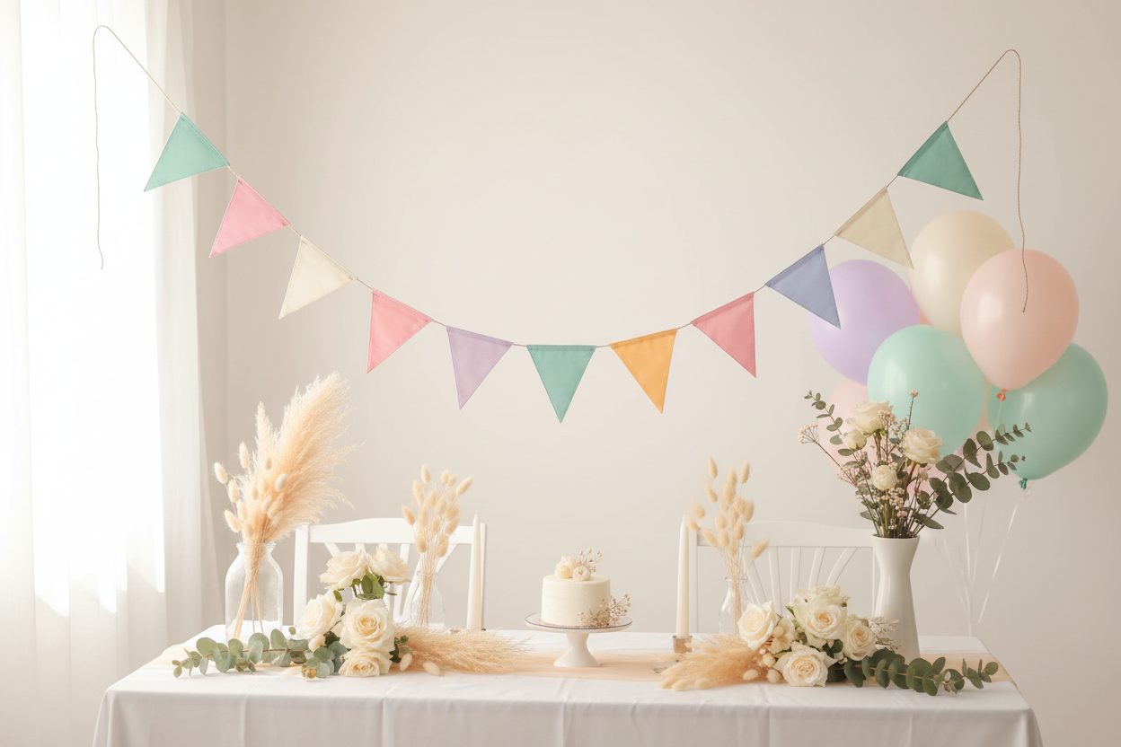 Soft Pastel Triangle Bunting, Macaron Rainbow Banner, Boho Birthday Baby Shower Decor