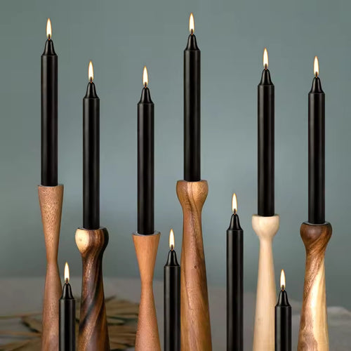 12pc Black Chime Taper Candles, Gothic Halloween Party Decor, Wiccan Altar Supplies