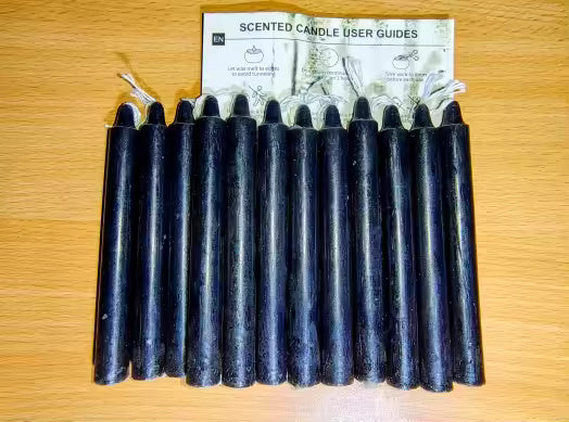 12pc Black Chime Taper Candles, Gothic Halloween Party Decor, Wiccan Altar Supplies