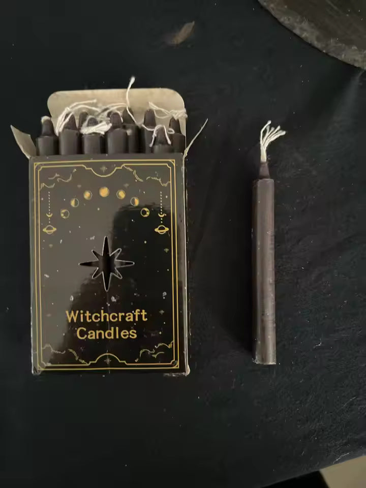12pc Black Chime Taper Candles, Gothic Halloween Party Decor, Wiccan Altar Supplies