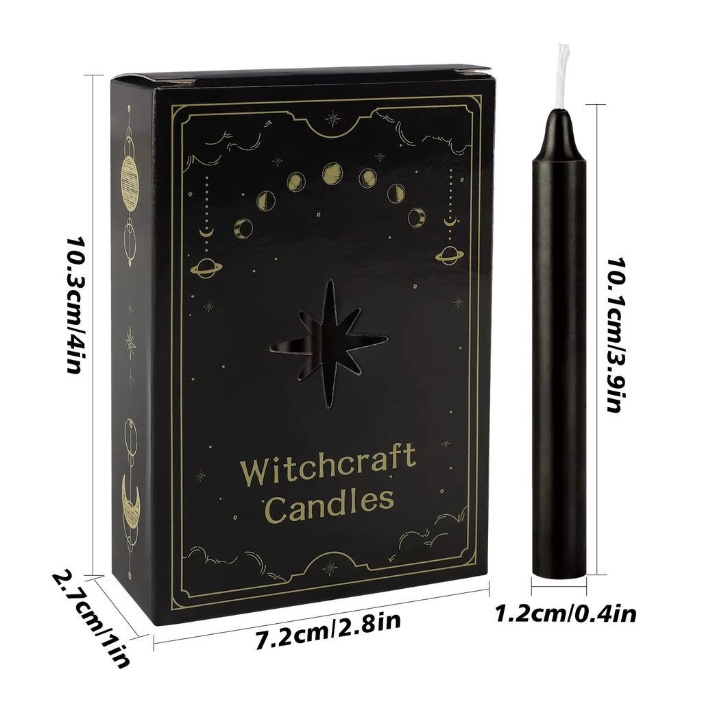 12pc Black Chime Taper Candles, Gothic Halloween Party Decor, Wiccan Altar Supplies