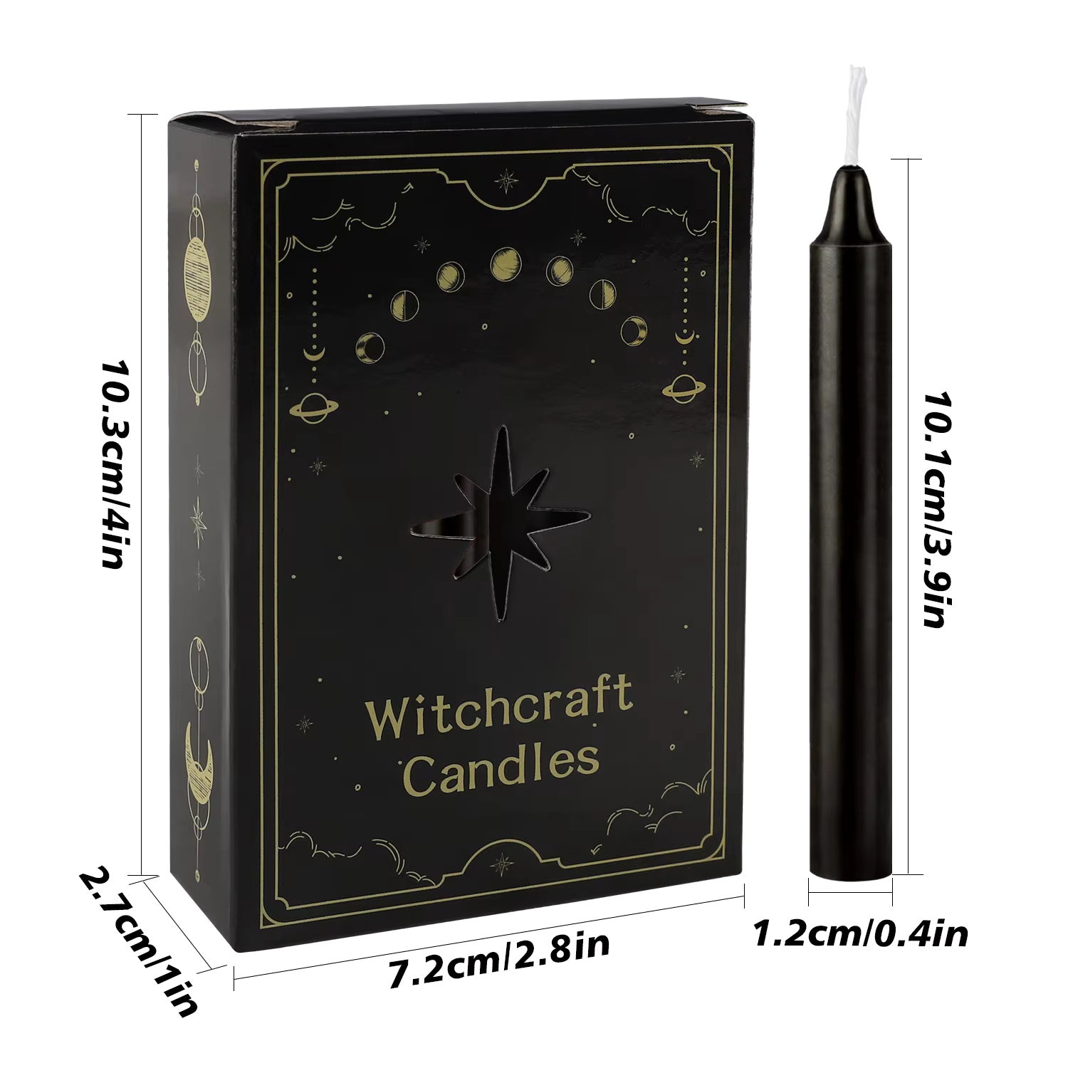 12pc Black Chime Taper Candles, Gothic Halloween Party Decor, Wiccan Altar Supplies